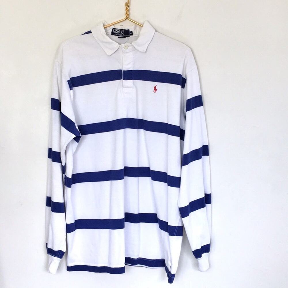 Polo Ralph Lauren rugby white & blue stripped sweatshirt size XL men’s EUC
